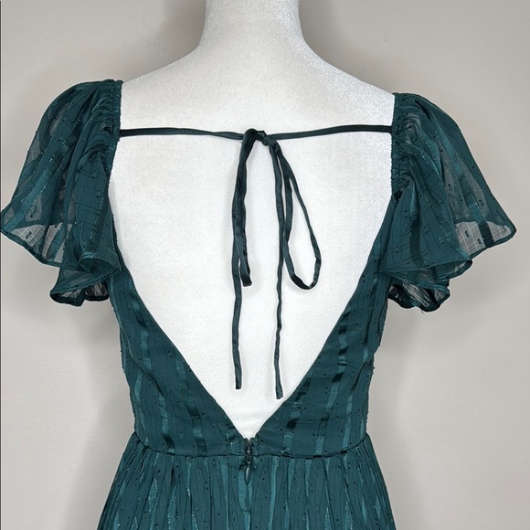Lulu's Green Wrap Bodice Metalic Thread Party Dance Date Night Midi Dress S - Picture 6 of 16